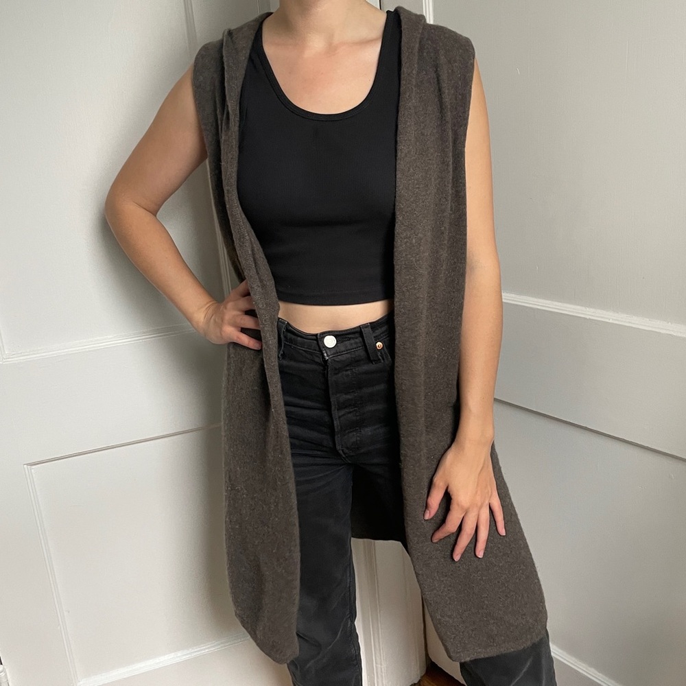 Brown cashmere hooded cardigan